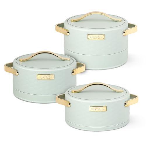 JAYPEE Luxura Klass Set Inner Steel Serving Painted Casserole Set Of 3 Toughened Glass Lid Advanced PU Insulated 100% Food Grade Lockable Hot Box Easy To Keep Roti,Pulao & More|1500,2000,2500 Ml,Green|B0DJ34J5Z5