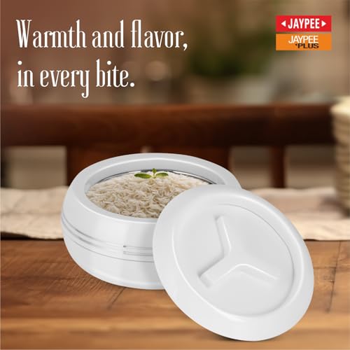 JAYPEE Palazio 1200 Inner Stainless Steel Casserole Pu Insulated Lockable Lid Food Grade Rustproof Hotbox for Kitchen Hot Pot for Rice Stackable Ideal for Gifting Capacity 1200 ml, White|B0FQV2W76J