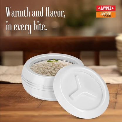 JAYPEE Palazio 1200 Inner Stainless Steel Casserole Pu Insulated Lockable Lid Food Grade Rustproof Hotbox for Kitchen Hot Pot for Rice Stackable Ideal for Gifting Capacity 1200 ml, White|B0FQV2W76J