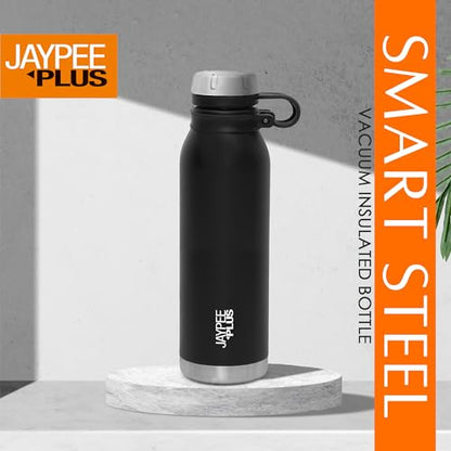 Jaypee Plus Charlie Stainless Steel Water Bottle,Long Hours Hot and Cold Water Bottle| Leak Proof | Office Bottle | Gym Bottle | Hiking | Trekking | Travel Bottle 750 ml, Black|B0CV5R59PR