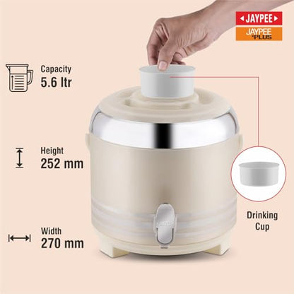 Jaypee Mr. Cool Ultra 6 Insulated Water Jug 5.68 Litre with Lockable Lid & Tap |Hot & Cold Water Storage Container |Wide Mouth BPA Free 100% Food Grade Ideal for Travel, Picnic, Home, Office, White|B0GZ3K5DDZ