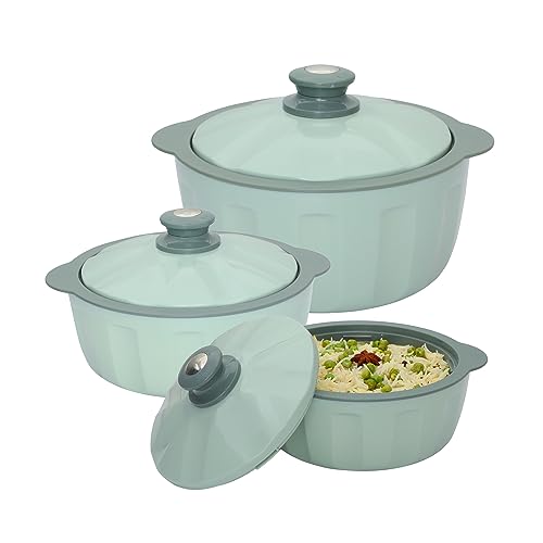 JAYPEE HOTFEAST Inner Stainless Steel Casserole Twin Set of 2, 800ml, BPA Free Insulated casserole Set |Sabji Container|Small Chapati Box |Food Grade Serving Set, Green|B0CDSDNL73