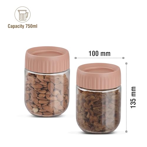 Jaypee Plus Petset Plastic Transparent Kitchen Jars & Container for Kitchen Pantry, Snacks, Masala, Pickle, Dry Fruits, Storage See through Container|Airtight Lid Stackable |750 ml,Set of 2, Pink|B0FP9JKS9N