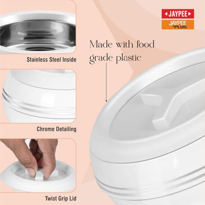 JAYPEE Teen Bhoj Inner Stainless Steel Casserole Set of 3|Lockable Lid|BPA Free|Roti Box|Easy to Carry|Food Grade| Rust Free Casserole for roti 1200,1500,2500 ml| Best for Gifting Purpose,Super White|B078H9VTN2