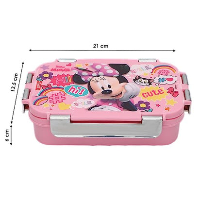 JAYPEE Wowsteel Jr. Inner Stainless Steel Insulated Lunch Box for School Kids Mickey Mouse Print for School Kids Girls & Boys, Dark Pink, 620 ml|B0C9V1GP8S