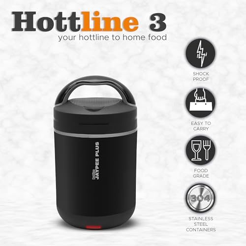Jaypee Plus Hottline 3-320X3 ml Inner Stainless Steel |Outer Plastic Body|Electric Lunch Box for Offfice|Shockproof Design|BPA Free|Reheat Food in 30 Minutes|Convenience case for Power Cord,Black|B0727R3MGN