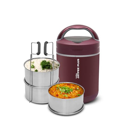 Jaypee Plus Hottline 3-320X3 ml Inner Stainless Steel |Outer Plastic Body|Electric Lunch Box for Offfice|Shockproof Design|BPA Free|Reheat Food in 30 Minutes|Convenience case for Power Cord,Black|B0727R3MGN