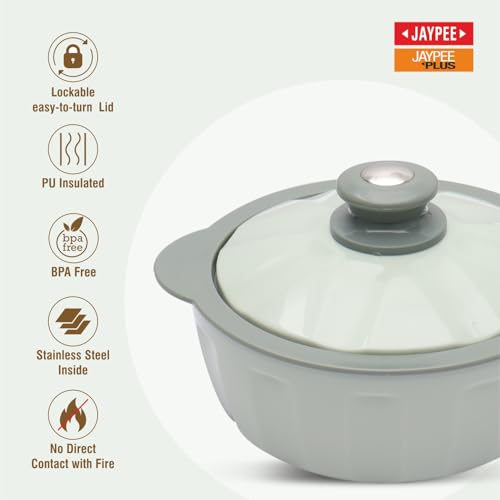 JAYPEE HOTFEAST Inner Stainless Steel Casserole Twin Set of 2, 800ml, BPA Free Insulated casserole Set |Sabji Container|Small Chapati Box |Food Grade Serving Set, Green|B0CDSDNL73