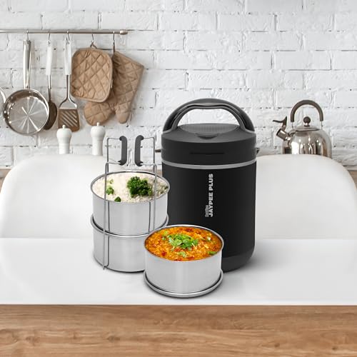 Jaypee Plus Hottline 3-320X3 ml Inner Stainless Steel |Outer Plastic Body|Electric Lunch Box for Offfice|Shockproof Design|BPA Free|Reheat Food in 30 Minutes|Convenience case for Power Cord,Black|B0727R3MGN