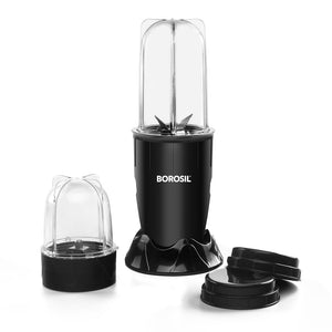 Borosil 400W Nutrifresh Black Blender | 2 Jars (500ml Direct Drink/Smoothie Jar + 300ml Chutney Jar) | Made in India Blender | Stainless Steel Blade, Compact Design | 2 Year Warranty