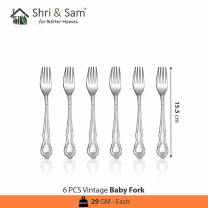 Shri & Sam Stainless Steel Vintage Baby Fork,6 Pieces