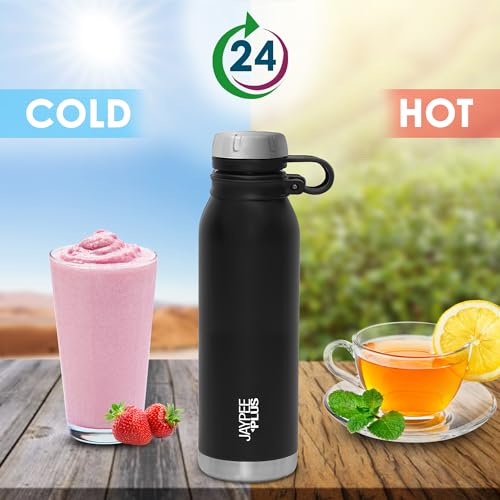 Jaypee Plus Charlie Stainless Steel Water Bottle,Long Hours Hot and Cold Water Bottle| Leak Proof | Office Bottle | Gym Bottle | Hiking | Trekking | Travel Bottle 750 ml, Black|B0CV5R59PR