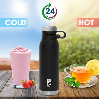 Jaypee Plus Charlie Stainless Steel Water Bottle,Long Hours Hot and Cold Water Bottle| Leak Proof | Office Bottle | Gym Bottle | Hiking | Trekking | Travel Bottle 750 ml, Black|B0CV5R59PR