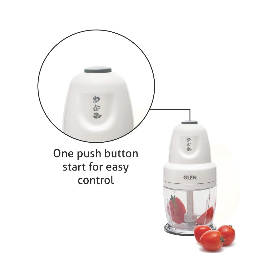 Glen Electric Chopper for Kitchen, 400ml Bowl, 250W Mini Fruit & Vegetable Cutter with Rust-Resistant Stainless Steel Blades, Whisker Disc, Chops Onion & Nuts - White (SA4043)[Plus]