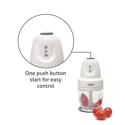 Glen Electric Chopper for Kitchen, 400ml Bowl, 250W Mini Fruit & Vegetable Cutter with Rust-Resistant Stainless Steel Blades, Whisker Disc, Chops Onion & Nuts - White (SA4043)[Plus]