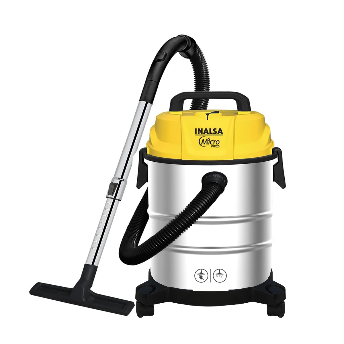 INALSA Wet and Dry Vacuum Cleaner for Home, 15 LTR Capacity,1400 W, 17 kPa Suction, Blower Function,HEPA Filter, Wet Vacuum Cleaner for Sofa, House Cleaning Machine,Stainless Steel Body (Micro WD15)