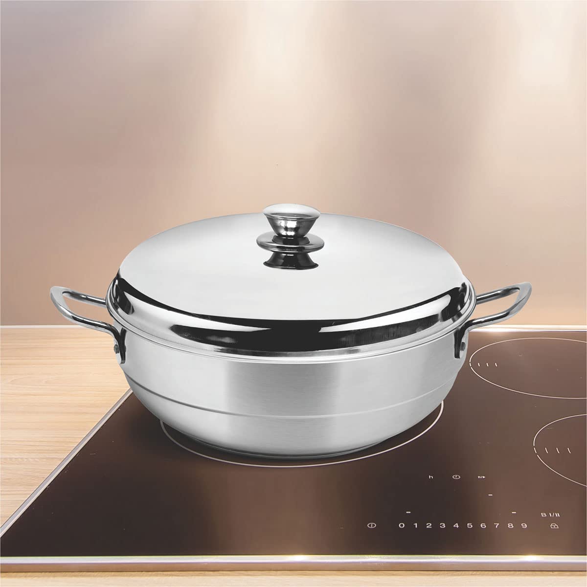 SIGNORA WARE All-Rounder Multipurpose Deluxe Kadhai(Heavy Weight)Induction Friendly Stainless Steel Induction Bottom(7Pcs -6 Plates,2 Big Idli,2 Dhokla,1 Patra Plate & 1 Mini Idli Plate),Silver,320 ML