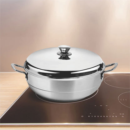 SIGNORA WARE All-Rounder Multipurpose Deluxe Kadhai(Heavy Weight)Induction Friendly Stainless Steel Induction Bottom(7Pcs -6 Plates,2 Big Idli,2 Dhokla,1 Patra Plate & 1 Mini Idli Plate),Silver,320 ML
