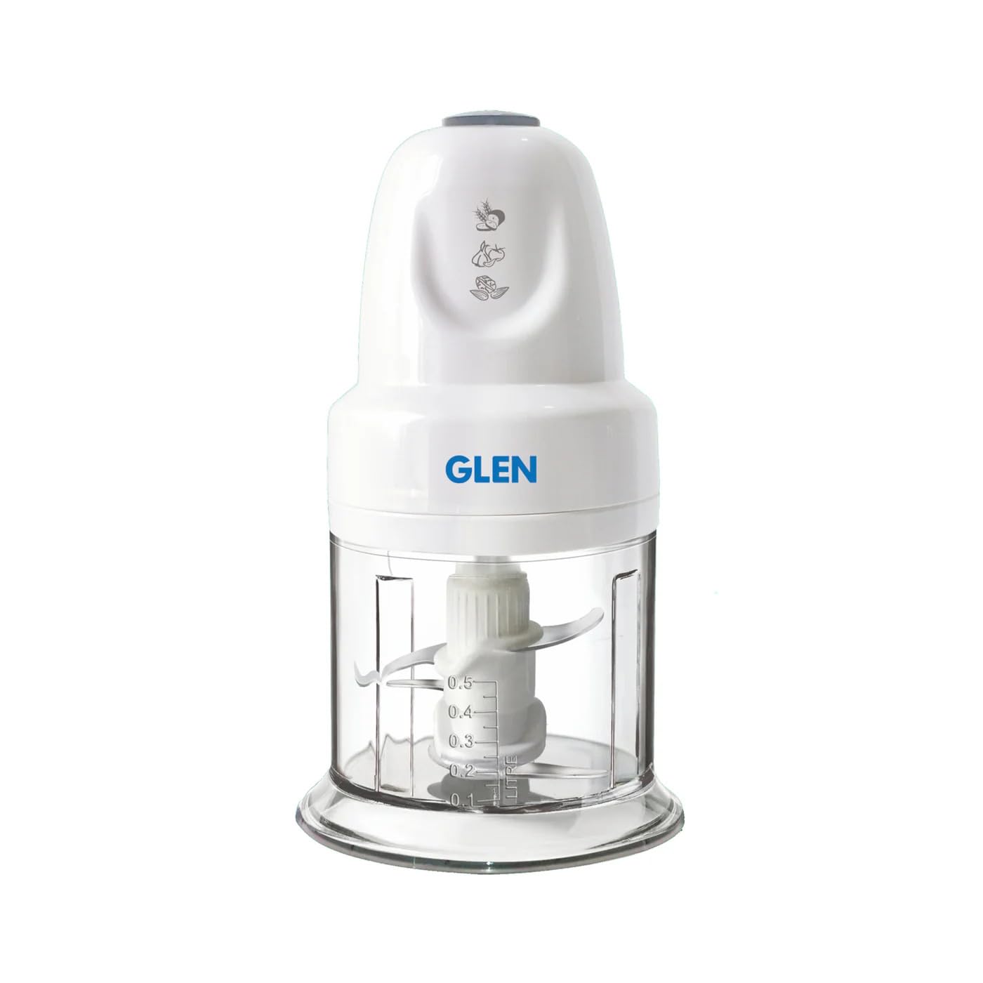 Glen Electric Chopper for Kitchen, 400ml Bowl, 250W Mini Fruit & Vegetable Cutter with Rust-Resistant Stainless Steel Blades, Whisker Disc, Chops Onion & Nuts - White (SA4043)[Plus]