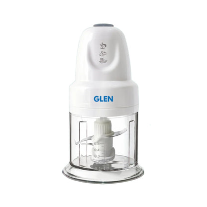 Glen Electric Chopper for Kitchen, 400ml Bowl, 250W Mini Fruit & Vegetable Cutter with Rust-Resistant Stainless Steel Blades, Whisker Disc, Chops Onion & Nuts - White (SA4043)[Plus]