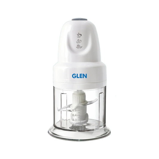 Glen Electric Chopper for Kitchen, 400ml Bowl, 250W Mini Fruit & Vegetable Cutter with Rust-Resistant Stainless Steel Blades, Whisker Disc, Chops Onion & Nuts - White (SA4043)[Plus]