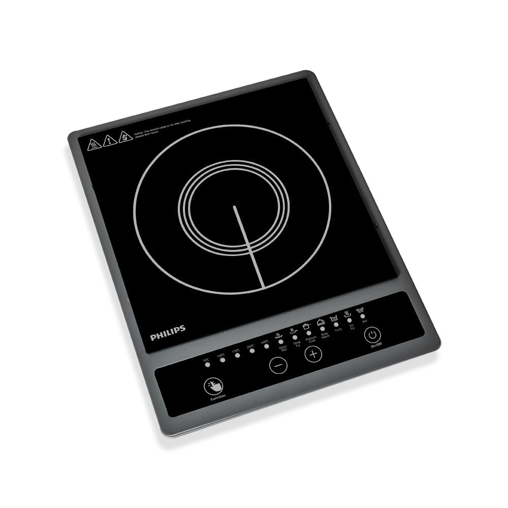 Philips Induction Cooktop With Triple MOV For 4Kw Surge Protection With Soft Touch Control | 7 Preset Menus | 3 Years Warranty On Coil, Black (HD4934/00 1300W)