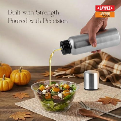 Jaypee Plus EzyPour Stainless Steel Oil Dispenser Bottle with Lid | Loose Cap Oil Bottle Spillproof Pourer & Drizzler| Food Grade Oil can for Kitchen, Silver, Set of 1 | 1000 ml|B0C6LX469X