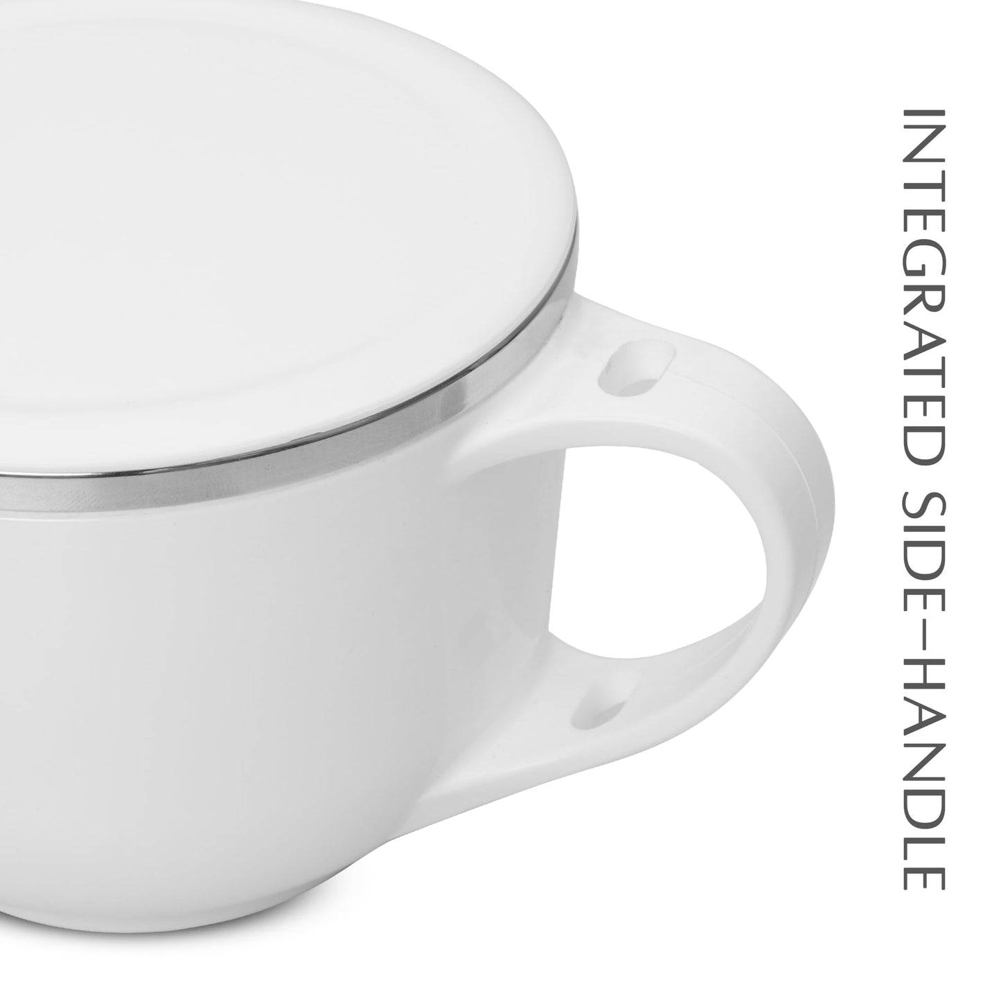 Jaypee Plus Stainless Steel Soup Bowl with Lid & Spoon Holder Souptok, Maggi Bowl Noodles Pasta Bowl, Mug for Milk, Best Diwali Gift, Mug for Kids, Girls, Boys, Birthday, Ivory 700 ml