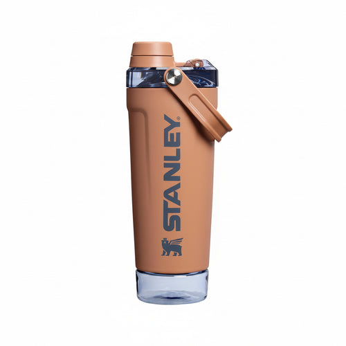 Stanley Activate Shaker Bottle 20 oz | Leakproof Insulated Stainless Steel Shaker Cup | Base Storage and Twist On Fast Flow Lid | Protein Shakes and Pre Workout Powder | BPA-Free | Toast