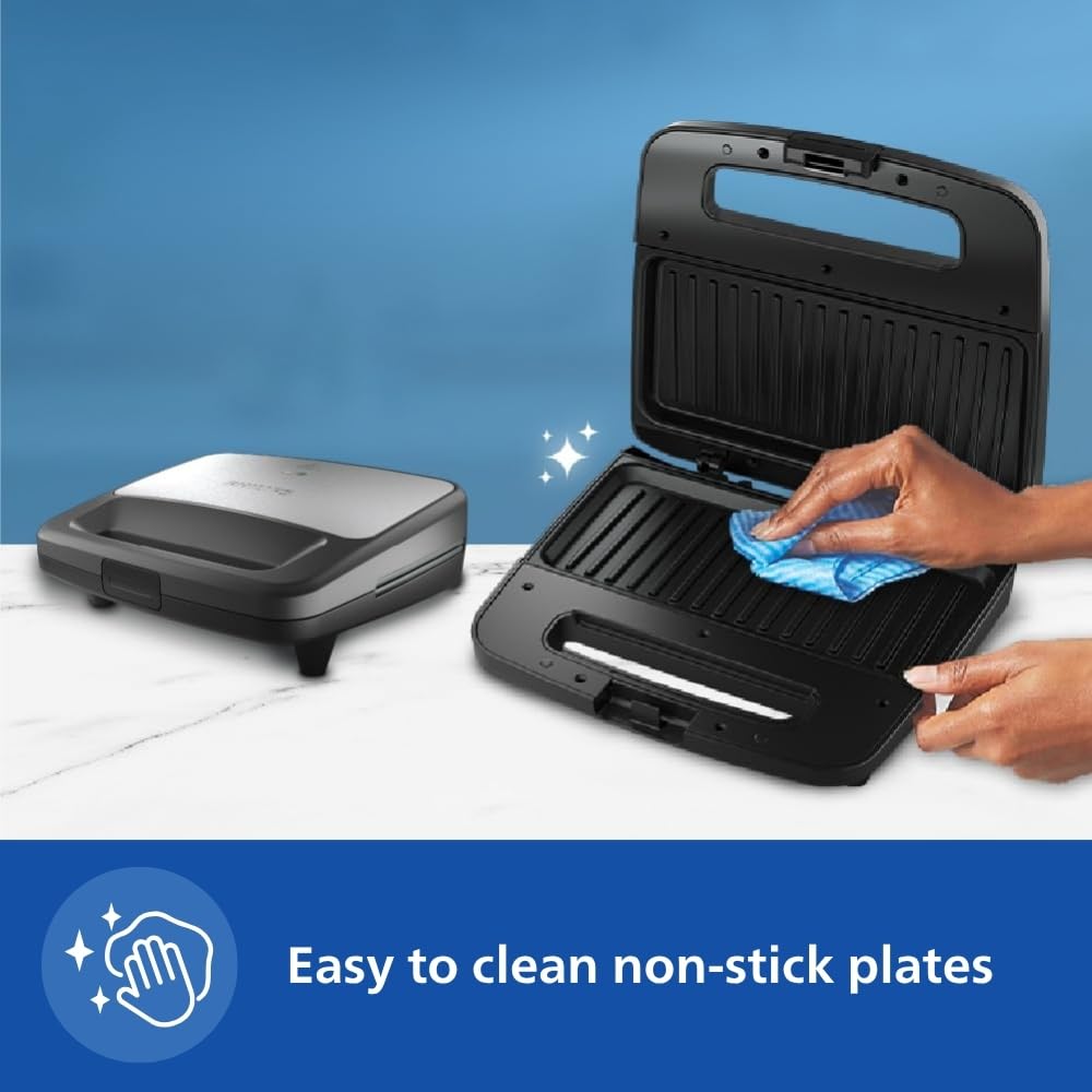 Philips HD2289/00 Panini Sandwich Maker XL Size | Black with Metallic Finish | Non Stick Plate | UHD Technology | Easy Locking | 700W