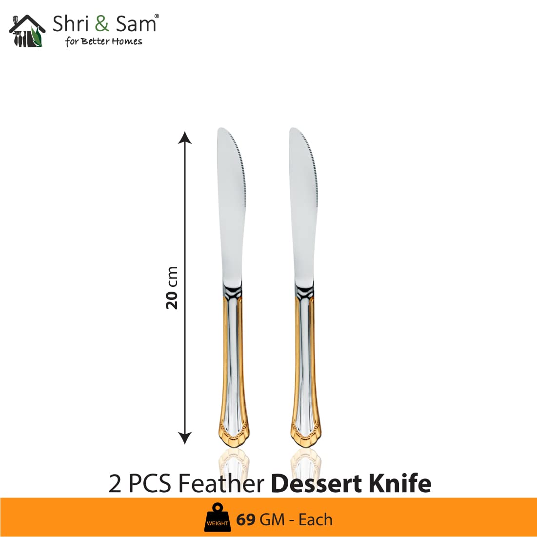 Shri & Sam Stainless Steel Feather Desert Knife, 2 Pieces