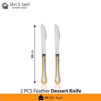 Shri & Sam Stainless Steel Feather Desert Knife, 2 Pieces