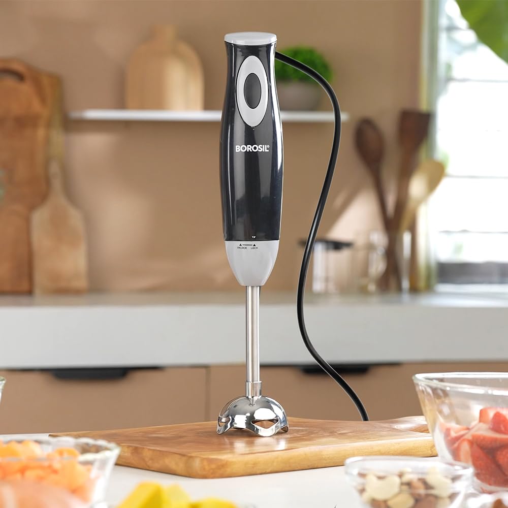 Borosil Smartblend Hand Blender with 800ml Beaker | 300W Silent DC Motor, Detachable & Washable Blending Rod | Stainless Steel Stem for Hot/Cold Blending, Anti Splash | 1 Year Warranty