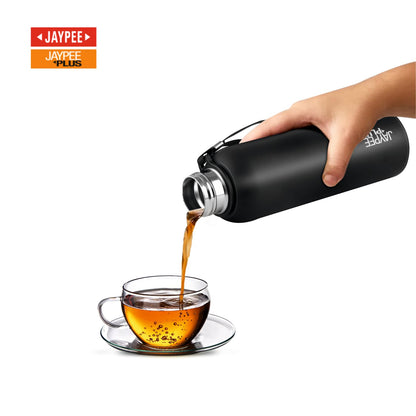 Jaypee Plus Alpha Vaccum Insulated Double Wall Thermosteel Flask 1000 ml Water Bottle ISI Certified 24 Hours Hot and Cold Water Bottle for School,Office,Gym, Leakproof, Rustproof Steel Bottle,Black