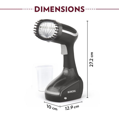Borosil 1000W Handheld Garment Steamer | Ceramic Coated Soleplate | Dual Steam Modes (Horizontal & Vertical Ironing) | 120ml Detachable Water Tank | Overheat Protection | 2 Year Warranty (GS01)