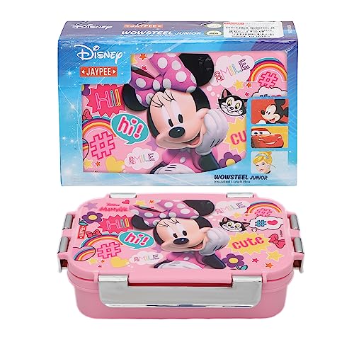 JAYPEE Wowsteel Jr. Inner Stainless Steel Insulated Lunch Box for School Kids Mickey Mouse Print for School Kids Girls & Boys, Dark Pink, 620 ml|B0C9V1GP8S