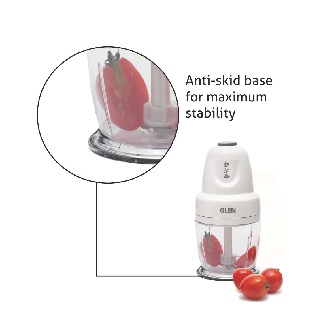 Glen Electric Chopper for Kitchen, 400ml Bowl, 250W Mini Fruit & Vegetable Cutter with Rust-Resistant Stainless Steel Blades, Whisker Disc, Chops Onion & Nuts - White (SA4043)[Plus]