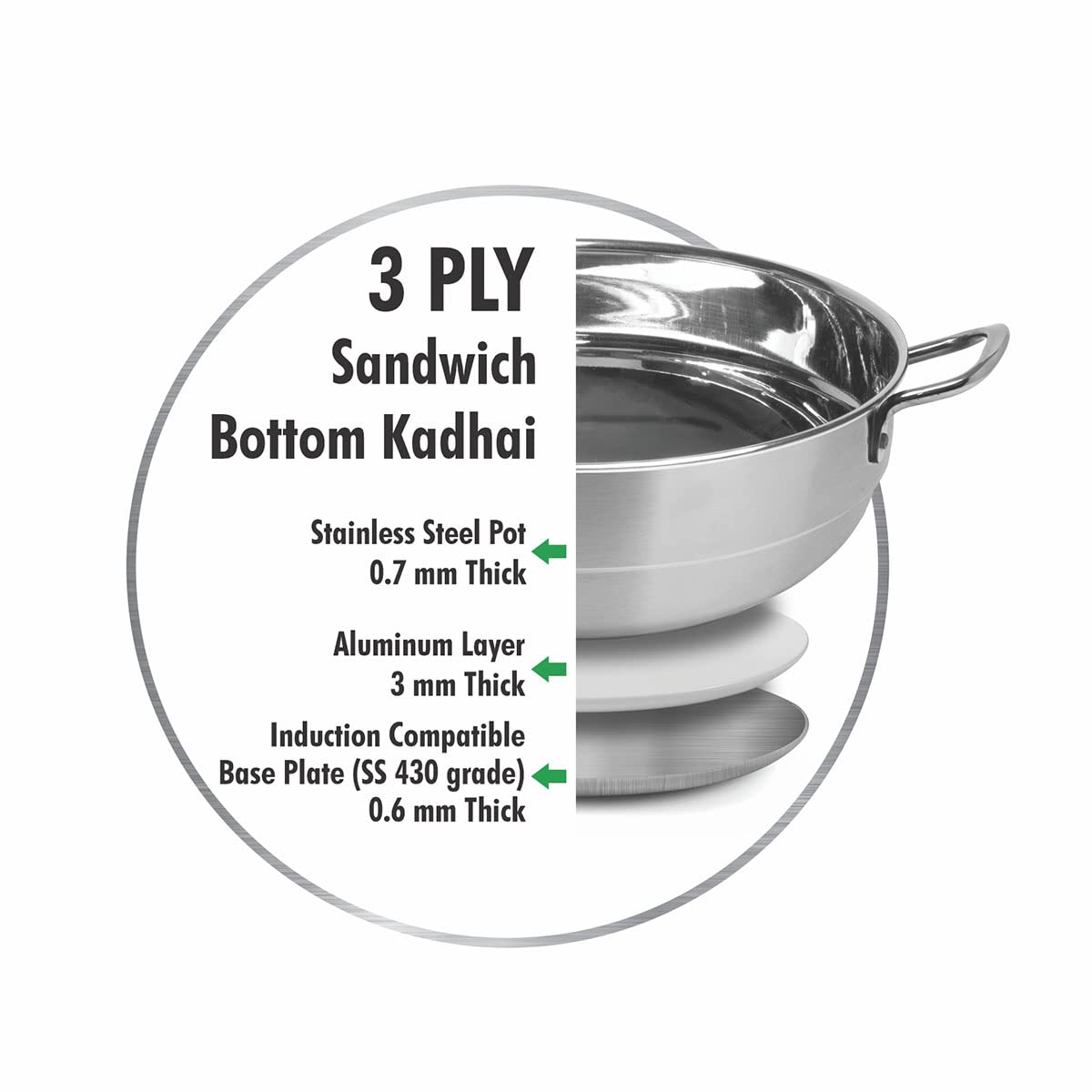 SIGNORA WARE All-Rounder Multipurpose Deluxe Kadhai(Heavy Weight)Induction Friendly Stainless Steel Induction Bottom(7Pcs -6 Plates,2 Big Idli,2 Dhokla,1 Patra Plate & 1 Mini Idli Plate),Silver,320 ML