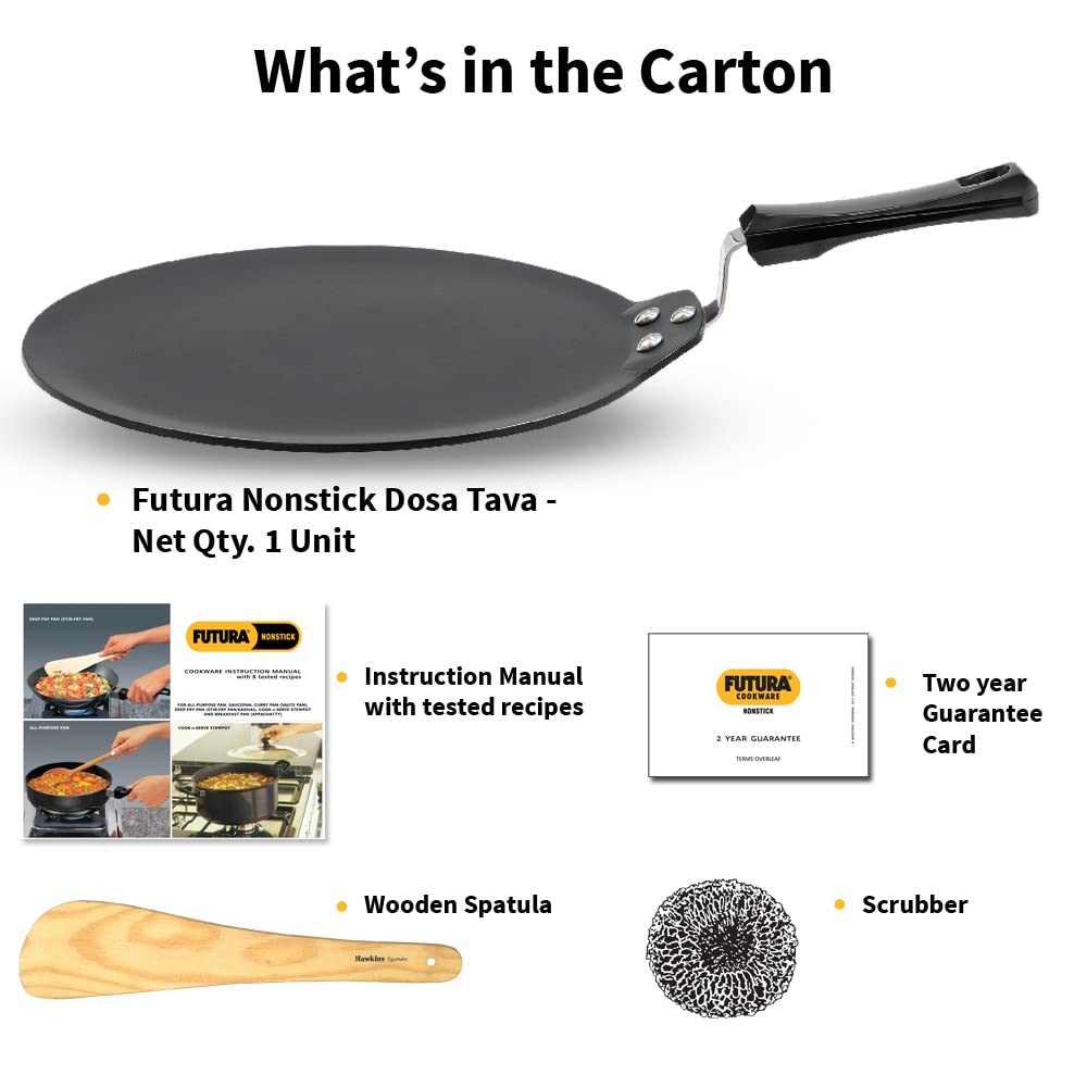 FUTURA Hawkins 30 cm Dosa Tava, Non Stick Dosa Tawa, Induction Dosa Tawa, Black (INDT30)
