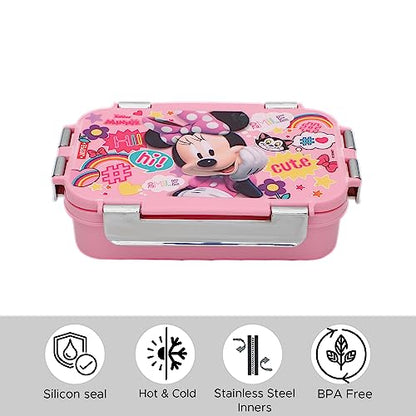 JAYPEE Wowsteel Jr. Inner Stainless Steel Insulated Lunch Box for School Kids Mickey Mouse Print for School Kids Girls & Boys, Dark Pink, 620 ml|B0C9V1GP8S
