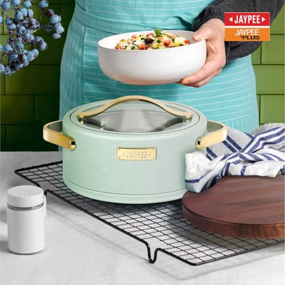 JAYPEE Luxura Klass Set Inner Steel Serving Painted Casserole Set Of 3 Toughened Glass Lid Advanced PU Insulated 100% Food Grade Lockable Hot Box Easy To Keep Roti,Pulao & More|1500,2000,2500 Ml,Green|B0DJ34J5Z5