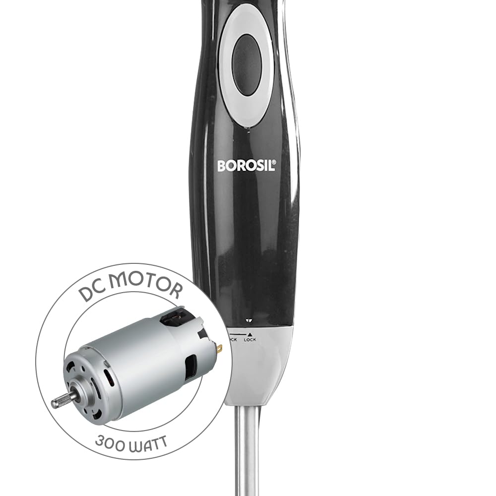 Borosil Smartblend Hand Blender with 800ml Beaker | 300W Silent DC Motor, Detachable & Washable Blending Rod | Stainless Steel Stem for Hot/Cold Blending, Anti Splash | 1 Year Warranty