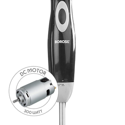 Borosil Smartblend Hand Blender with 800ml Beaker | 300W Silent DC Motor, Detachable & Washable Blending Rod | Stainless Steel Stem for Hot/Cold Blending, Anti Splash | 1 Year Warranty