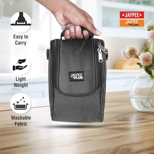 Jaypee Plus Homely 1190 ml Stainless Steel Office Lunch Box | BPA Free & Microwave Safe | 3 Spillproof Airtight Containers | Includes Spoon, Fork & Insulated Bag | Ideal for College & School (Black)|B0DDY67NFW