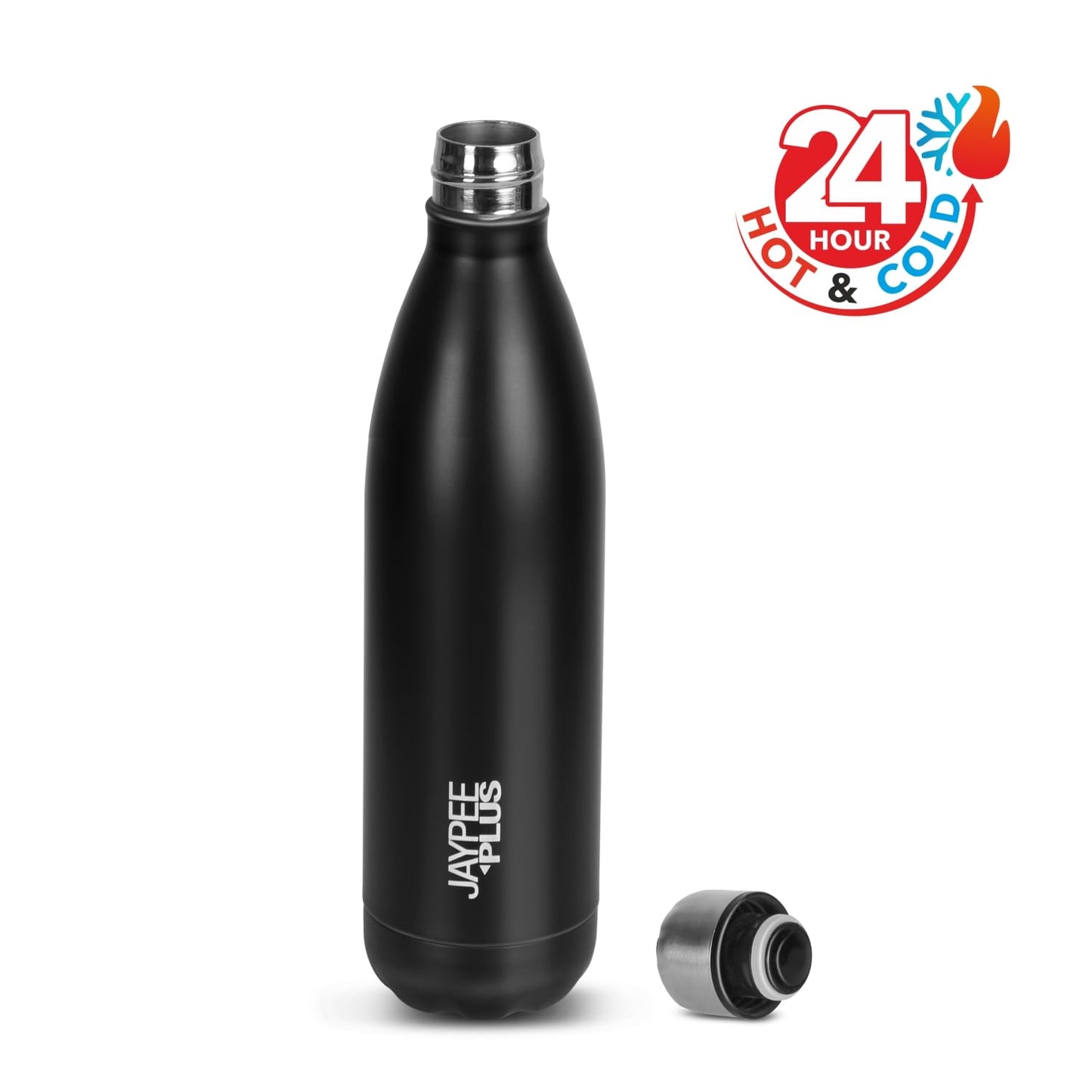 Jaypee Plus Alpha Vaccum Insulated Double Wall Thermosteel Flask 1000 ml Water Bottle ISI Certified 24 Hours Hot and Cold Water Bottle for School,Office,Gym, Leakproof, Rustproof Steel Bottle,Black