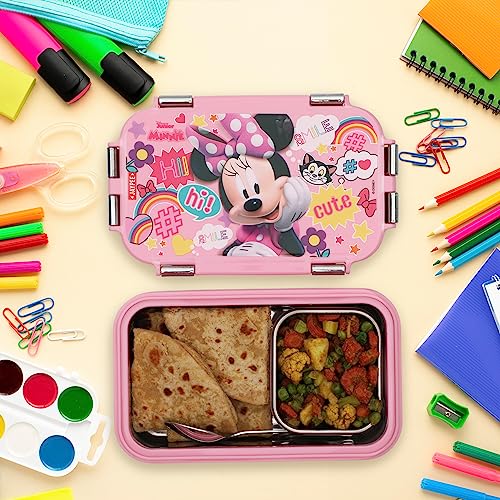 JAYPEE Wowsteel Jr. Inner Stainless Steel Insulated Lunch Box for School Kids Mickey Mouse Print for School Kids Girls & Boys, Dark Pink, 620 ml|B0C9V1GP8S
