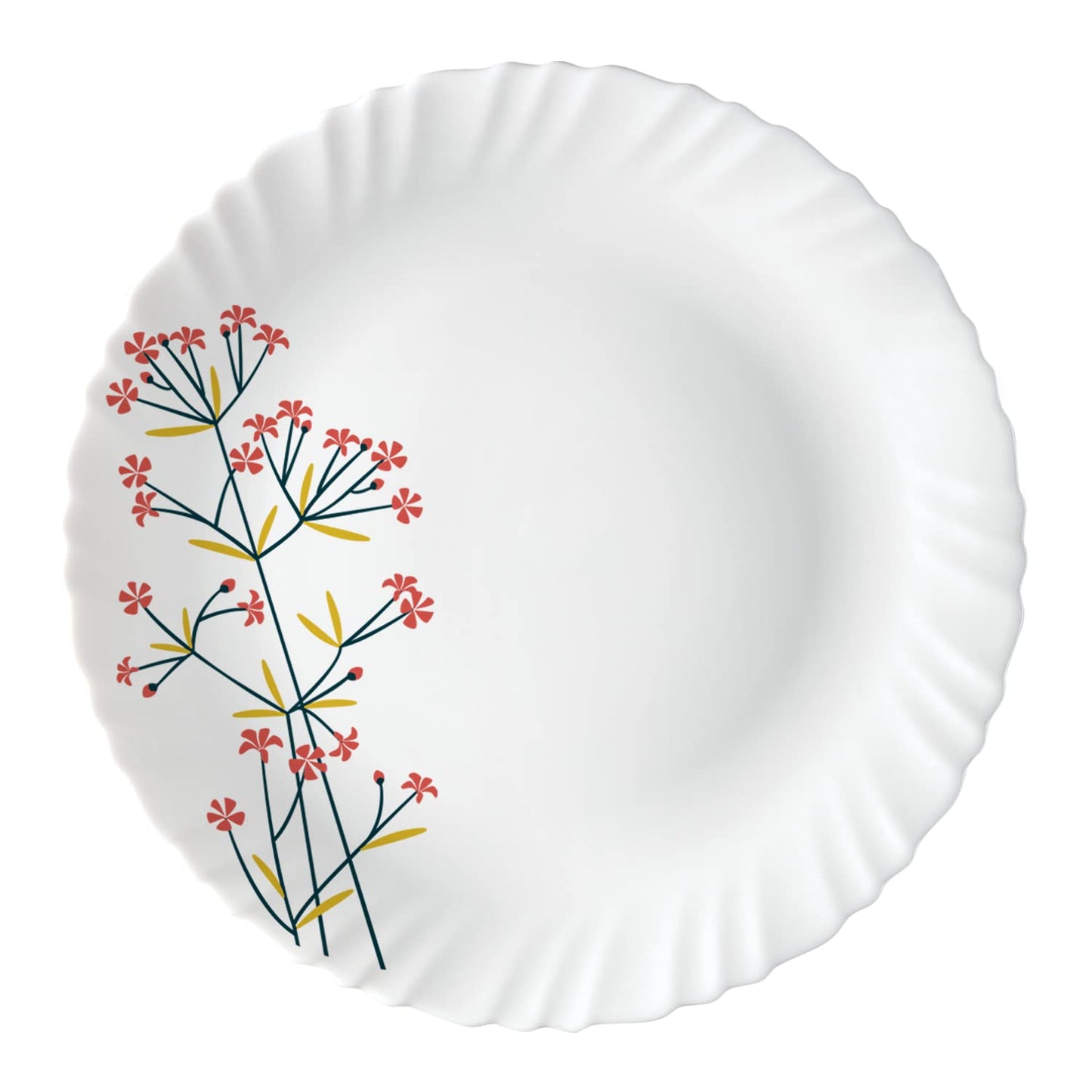 Larah by Borosil Red Bud Silk Series Opalware Dinner Set | 35 Pieces for Family of 6 | Microwave & Dishwasher Safe | Bone-Ash Free | Crockery Set for Dining & Gifting | Plates & Bowls | White,Floral