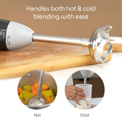 Borosil Smartblend Hand Blender with 800ml Beaker | 300W Silent DC Motor, Detachable & Washable Blending Rod | Stainless Steel Stem for Hot/Cold Blending, Anti Splash | 1 Year Warranty