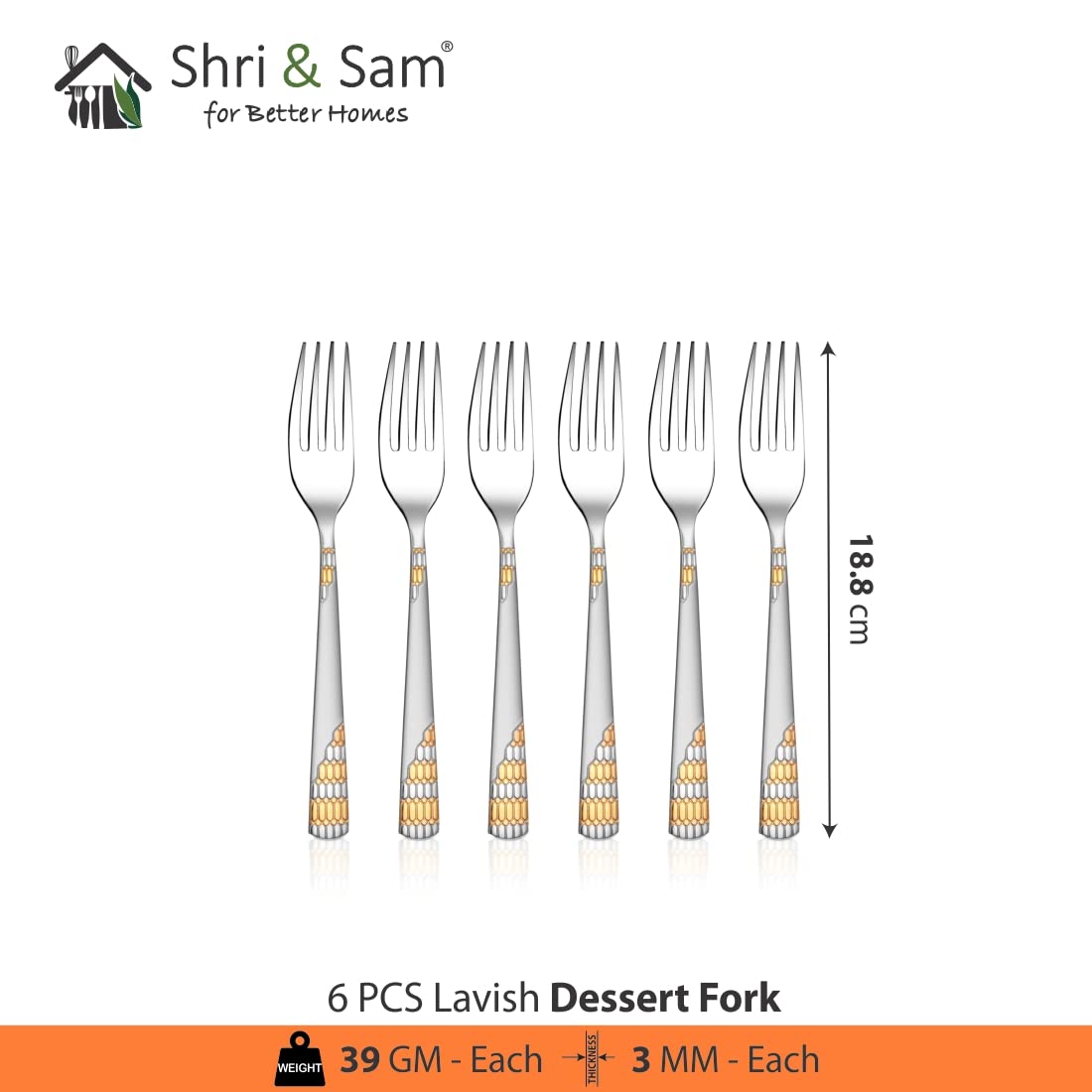Shri & Sam Lavish Stainless Steel Dinner Fork Set, 6 Pieces, Silver