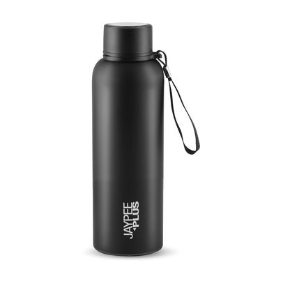 Jaypee Plus Alpha Vaccum Insulated Double Wall Thermosteel Flask 1000 ml Water Bottle ISI Certified 24 Hours Hot and Cold Water Bottle for School,Office,Gym, Leakproof, Rustproof Steel Bottle,Black